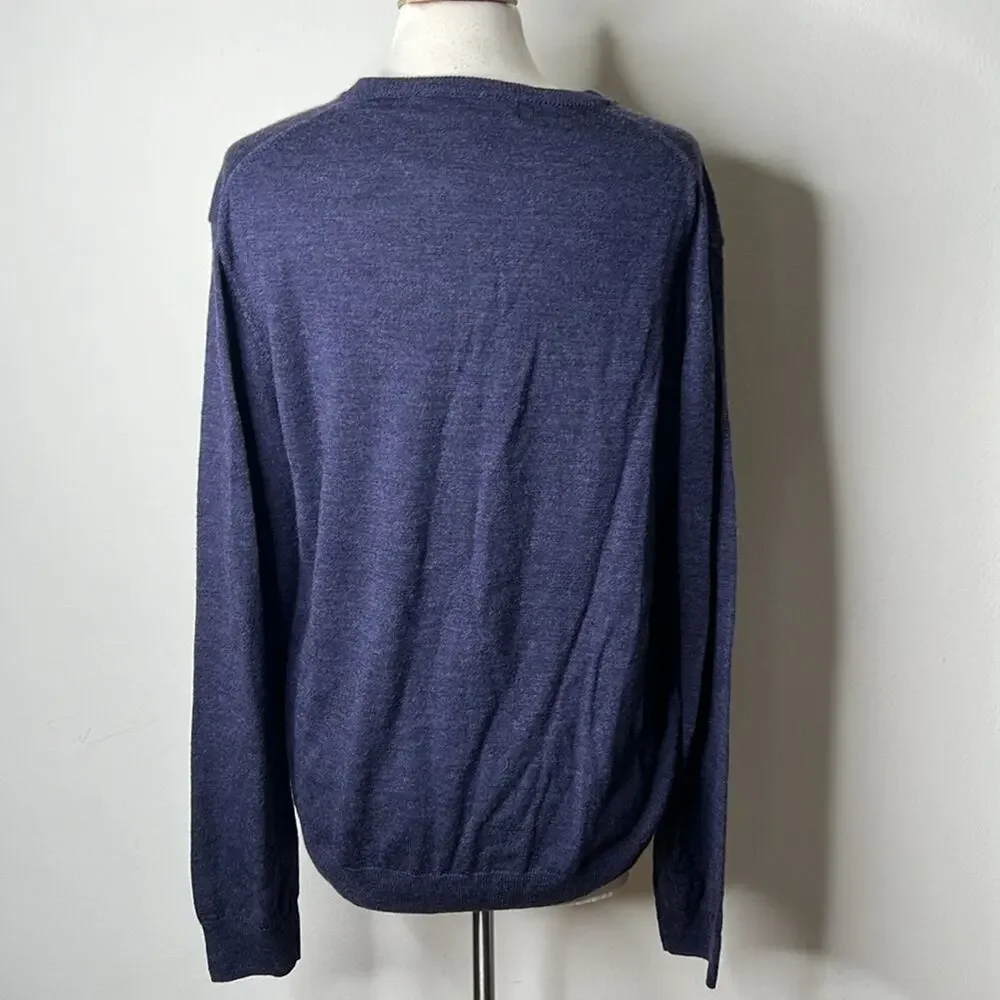 Bloomingdales Mulberry Heather Merino Wool V-Neck Sweater NWT L
